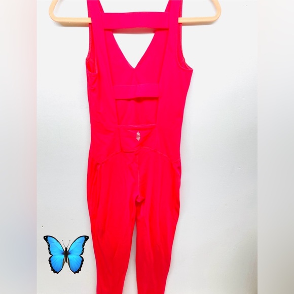 Free People MOVEMENT Never Better Onesie Romper Neon Coral size medium - Picture 6 of 7